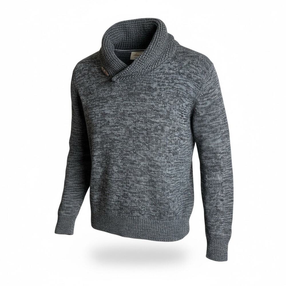 Heather Gray Shawl Collar Knit Pullover Sweater Men’s Size L Cozy Casual